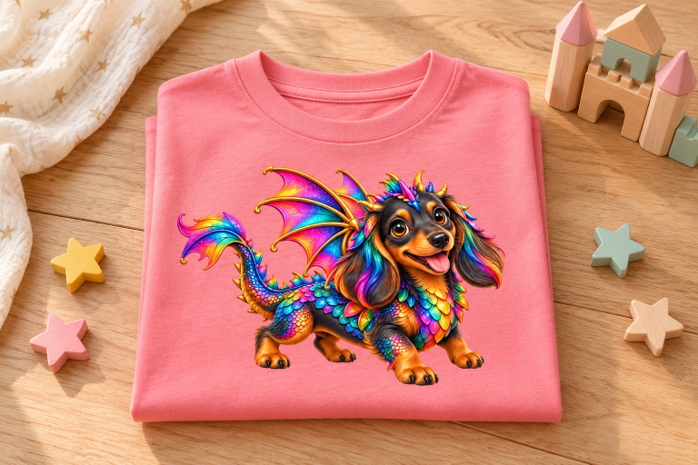Drachen TShirt Dackelmotiv Kindershirt mit Dackel als Drachen
