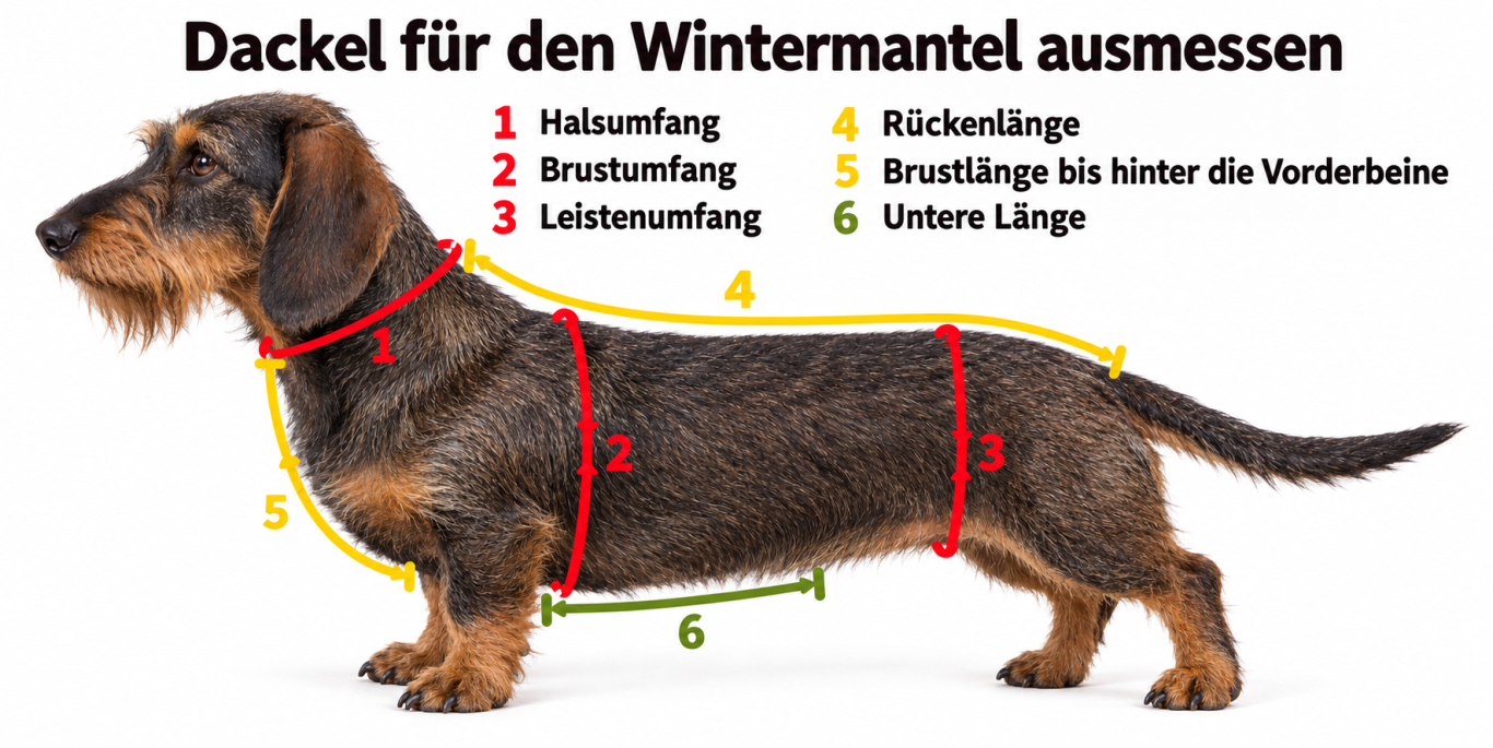 Dackel für Wintermantel ausmessen Dackel messen für Wintermantel