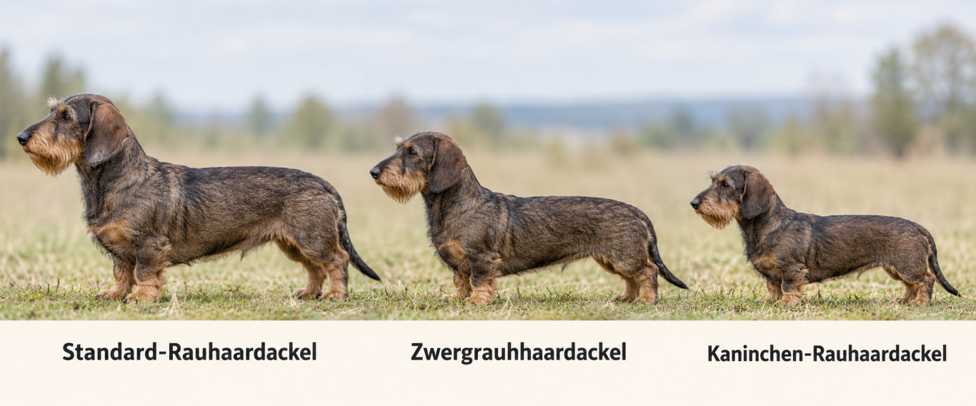 Die drei Dackelgrössen im Vergleich Den Rauhaardackel gibt es in 3 Größen. Hier die Übersicht