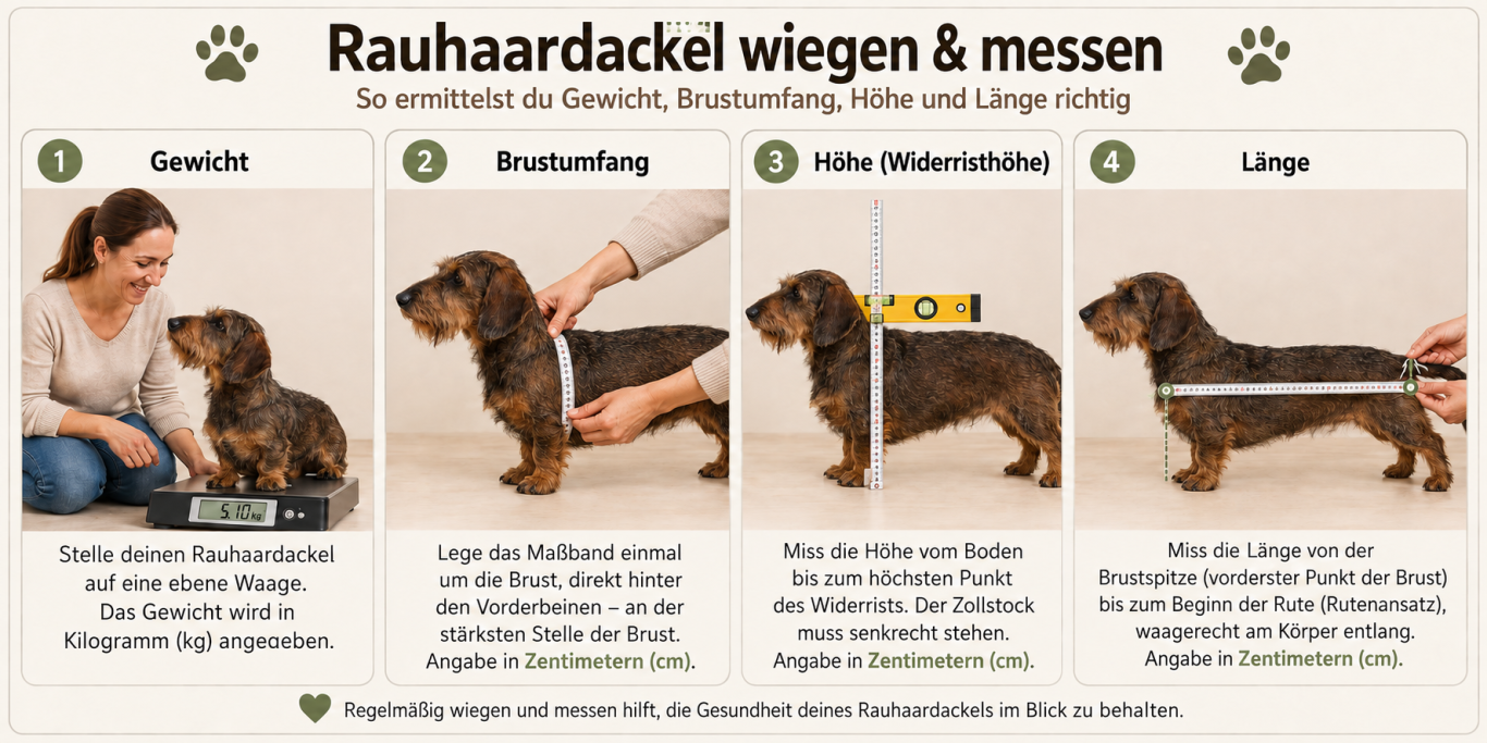 Rauhaardackel wiegen und messen Anleitung zum Wiegen und Messen Deines Rauhaardackels