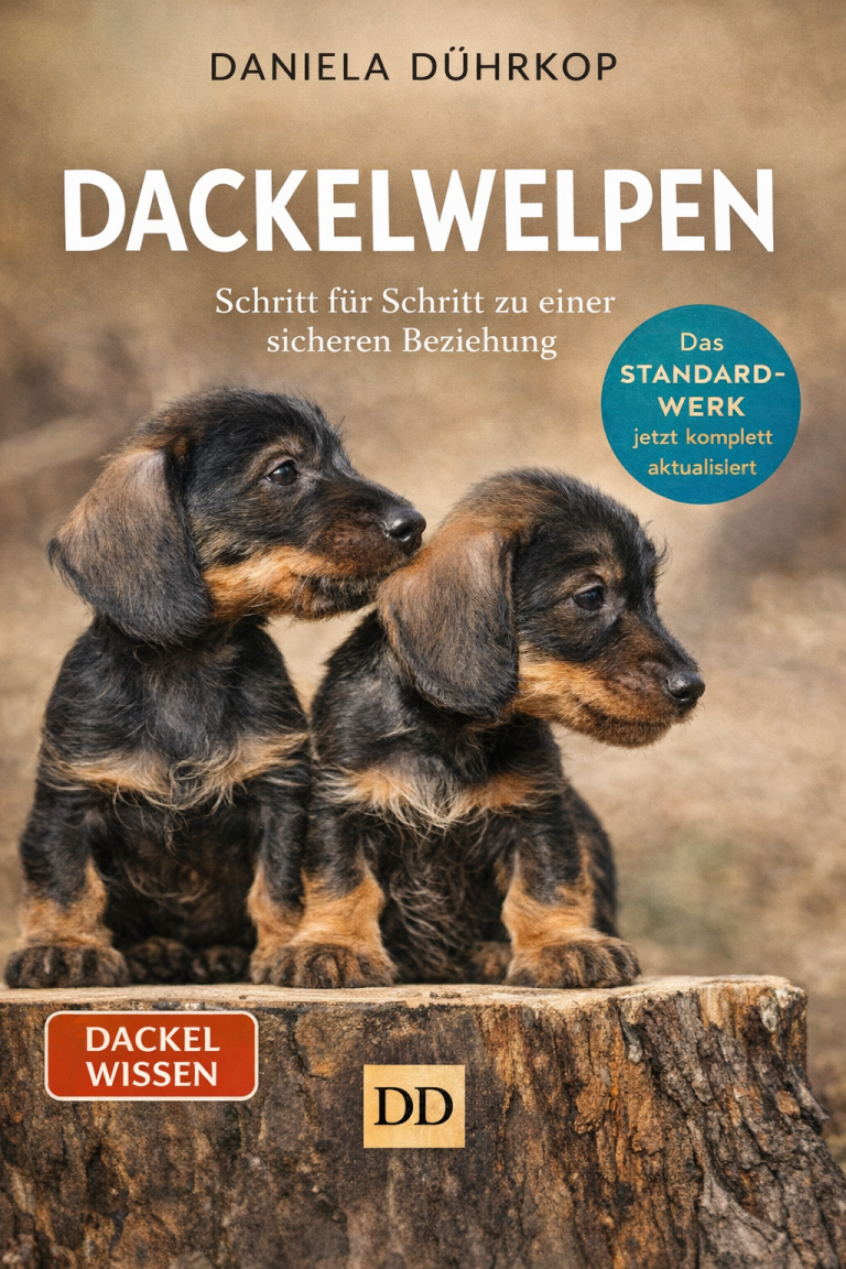 Dackelwelpe auf Buchcover