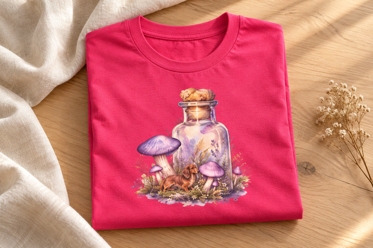 Lila Pilze Dackelshirt Dackel T Shirt mit Lila Pilze